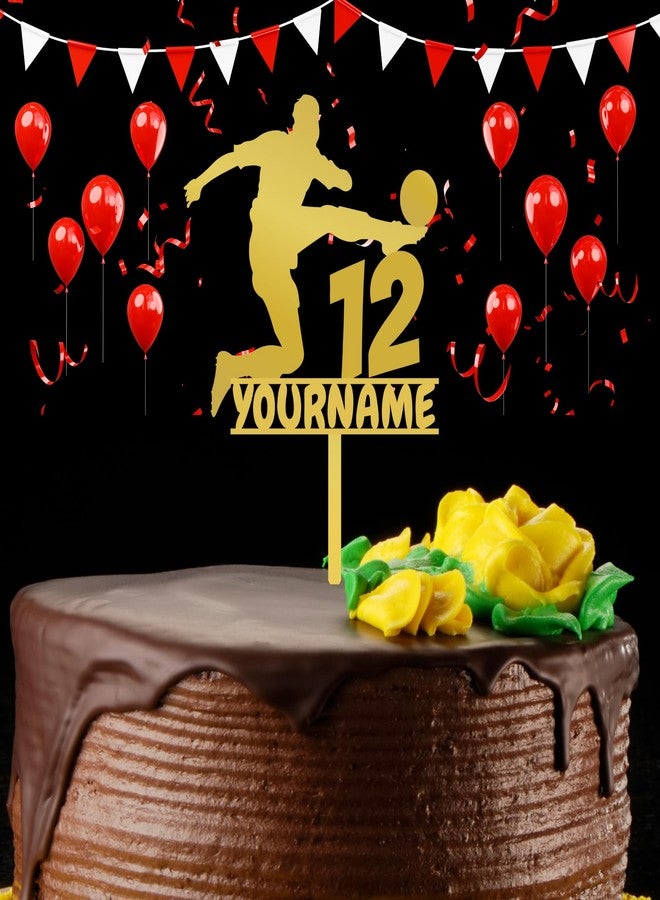 Yellow Nuts Personalised Football Soccer Cake Topper For Birthday Acrylic Golden Sports Theme Boys Mens Girls Props Cake Decor Decoration (Style 1) - Image 1